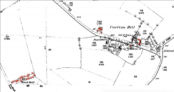 1885 Map of Carlton showing some disappeared houses